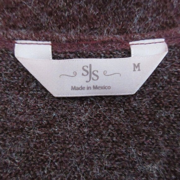 SJS Women Sweater Sz Medium Burgundy Marled Knit Tunic Long Sleeve Side Slits - Picture 3 of 6